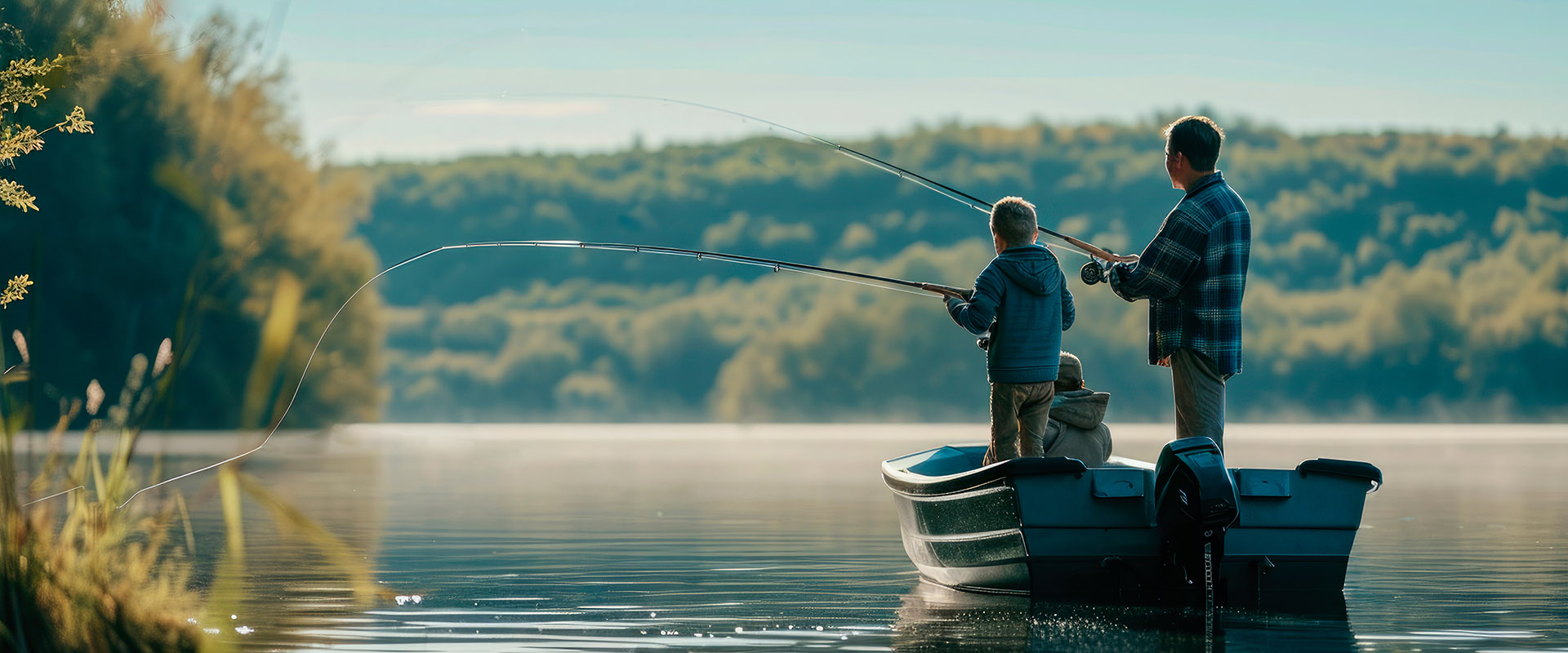 Two men fishing on Kawagama Lake