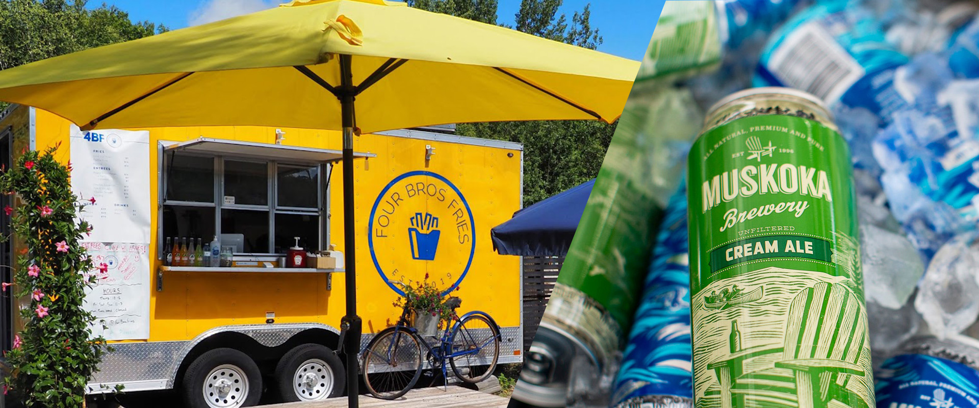 Four guys fries and Muskoka Brewery at Kawagama Lake Marina